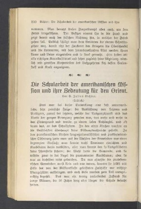 Die Schularbeit der amerikanischen Mission und ihre Bedeutung für den Orient
