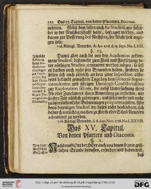 Das XV. Capitul: Von denen Pfarrern und Diaconis
