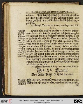 Das XV. Capitul: Von denen Pfarrern und Diaconis