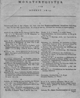 Monatsregister vom August 1819