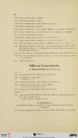 Silberne Gegenstände (Nr. 322 - 339)