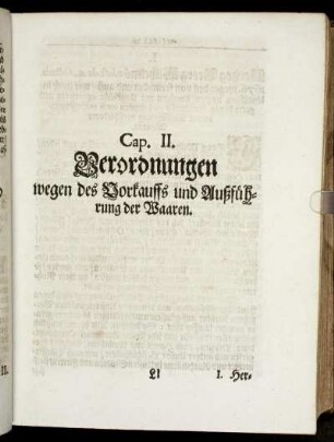 Cap. II. Verordnungen wegen des Vorkauffs und Außführung der Waaren.