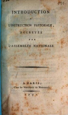 Introduction à l'Instruction pastorale, décrétée par l'Assemblée Nationale