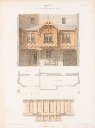 Hauschilds Maschinenbau-Anstalt, Berlin: Grundriss, Ansicht, Detail Hofgebäude (aus: Architektonisches Skizzenbuch, H. 12, 1853)