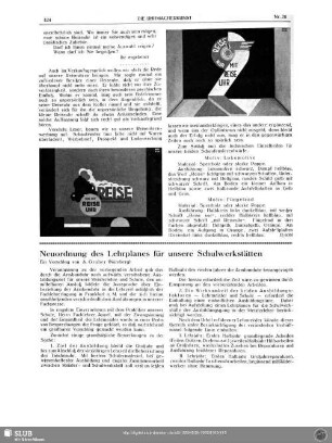 Neuordnung des Lehrplanes für unsere Schulwerkstätten