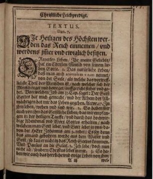 "Textus" und Beginn der Leichenpredigt