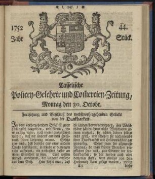 44. Stueck, Montag den 30. Octobr. 1752