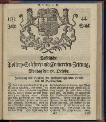 44. Stueck, Montag den 30. Octobr. 1752