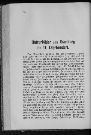 Kulturbilder aus Hamburg im 17. Jahrhundert.