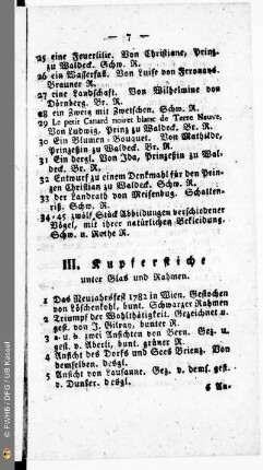 III. Kupferstiche unter Glas und Rahmen