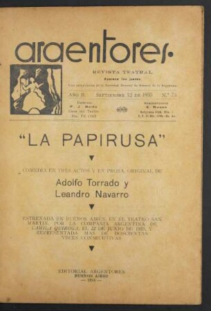 1935007300: La Papirusa : comedia en tres actos y en prosa
