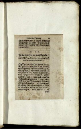 Titul. XIX. In was sachen nit mag Appellirt/ noch solche Appellationes an unserm Hoffgericht angenommen werden