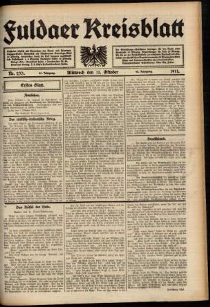 Erste Ausgabe vom Mittwoch, den 11. Oktober 1911.