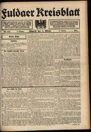Erste Ausgabe vom Mittwoch, den 11. Oktober 1911.