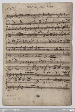 Concertos - Mus.2392-O-31 : cor (2), strings, bc - E|b; TWV 52: Es 1