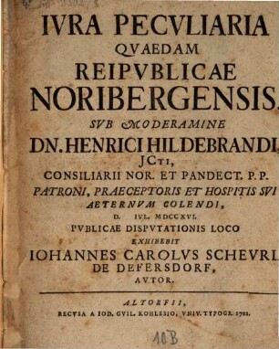 Ivra Pecvliaria Qvaedam Reipvblicae Noribergensis