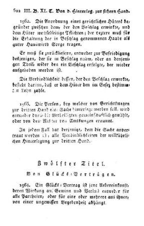 Zwölfter Titel. Von Glücks-Verträgen.