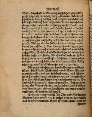 Protocoll Das ist, Acta oder Handlungen des Gesprechs zwischen den Pfältzischen vnd Wirtembergischen Theologen, von der Vbiquitet oder Allenthalbenheit des Leibs Christi ... Jm April des Jars 1564. zu Maulbrun gehalten : Jtem, Der Wirtembergischen Theologen von gemeldtem Gesprech desselben jares außgangener Bericht. Samt der Pfältzischen Theologen warhafftigem vnd bestendigem Gegenbericht ...