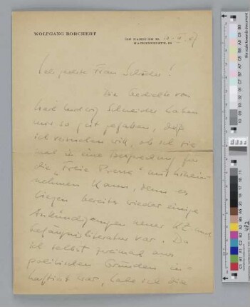 Brief an Irmgard Schröder