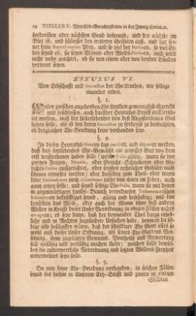 Titulus VI. Von Erbschafft und Succession der Ehe-Leuthen, wie selbige einander erben.