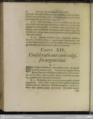 Caput XIV. Consideratio mercurii vulgi, seu argenti vivi