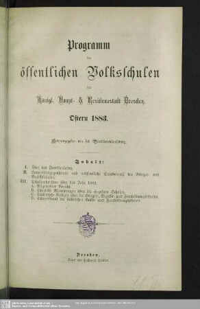 1883: Programm der öffentlichen Volksschulen der Königl. Haupt- & Residenzstadt Dresden