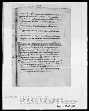 Bibliorum pars finalis, Pauli epistolae, Actus apostolorum, Epistolae canonicae, Apocalypsis — Initiale J(OHANNES), Folio 238recto