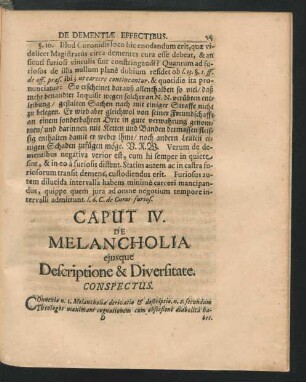 Caput IV. De Melancholia eiusque Descriptione & Diversitate.