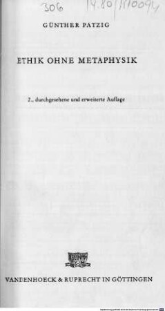 Ethik ohne Metaphysik