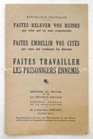 Verordnung (?) über die Verpflichtung deutscher Kriegsgefangener zum Wiederaufbau Frankreichs