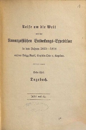 Chamisso's Werke, 3. Reise um die Welt. Thl. 1.: Tagebuch