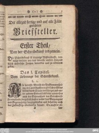Erster Theil, Von der Schreibekunst insgemein.