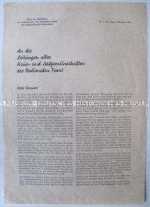 Rundschreiben der Nationalen Front zur Volkskammerwahl 1954