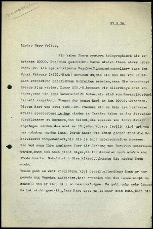 Unbekannter an G. Welter