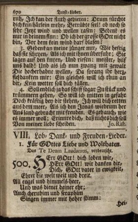 VIII. Lob- Dank- und Freuden-Lieder.