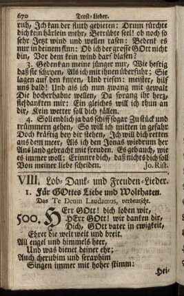 VIII. Lob- Dank- und Freuden-Lieder.