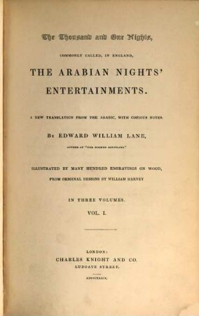 The thousand and one nights : commonly called, in England, the Arabian nights' entertainments ; in three volumes. 1