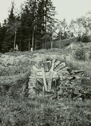 Raschau, Erzgebirgskreis, Mundloch, St. Catharina Fundgrube am linken Hang des Schwarzbachtales