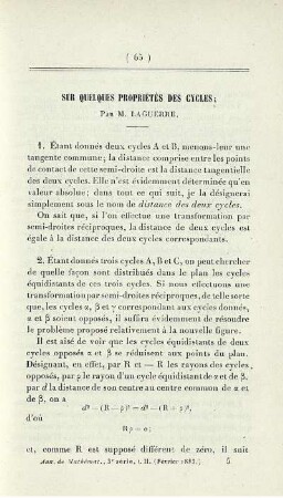 Sur quelques propriétés des cycles.