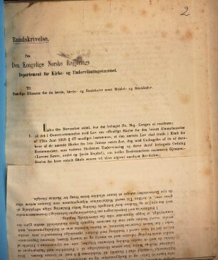 Rundskrivelse. Fra den kongelige Norske Regjerings Departement for Kirke- og Underviisningsvaesenet : [Christiania den 24 November 1869]