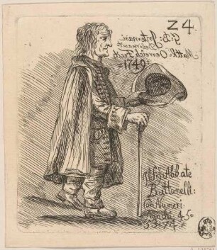 ll Signor Abbate Batanelli (Herr Abt Battanelli mit Stock und Hut; aus einer Serie humoristischer Figurendarstellungen, Nr. 24)