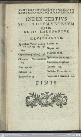 Index Tertius Scriptorum Veterum Qui In Notis Emendantur Vel Illustrantur
