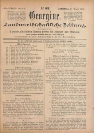 Einundsechzigster Jahrgang. No. 32. Insterburg, 10. August 1893.