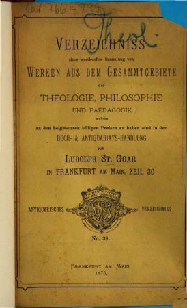 Antiquarisches Verzeichniss. 39. 1875