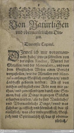 Von Natürlichen und obernatürlichen Dingen. Das erste Capitel.