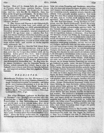 Hinterlassene Predigten von Joh. Hermann [...]. Erster Band. Leutschau (,) gedruckt b. Mayer, k. k. priv. Buchdrucker. 1809. 8. XXX u. 364. S.