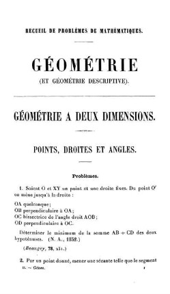Géométrie à deux Dimensions. Points, Droites et Angles. Figures Circulaires.