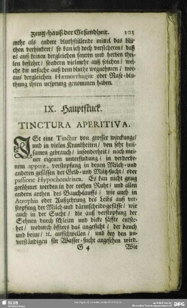 IX. Hauptstuck. Tinctura Aperitiva