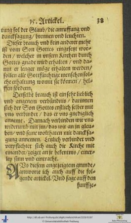 Auff den XV. Artickel