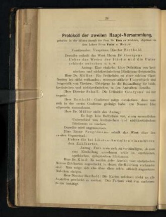 Protokoll der zweiten Haupt-Versammlung
